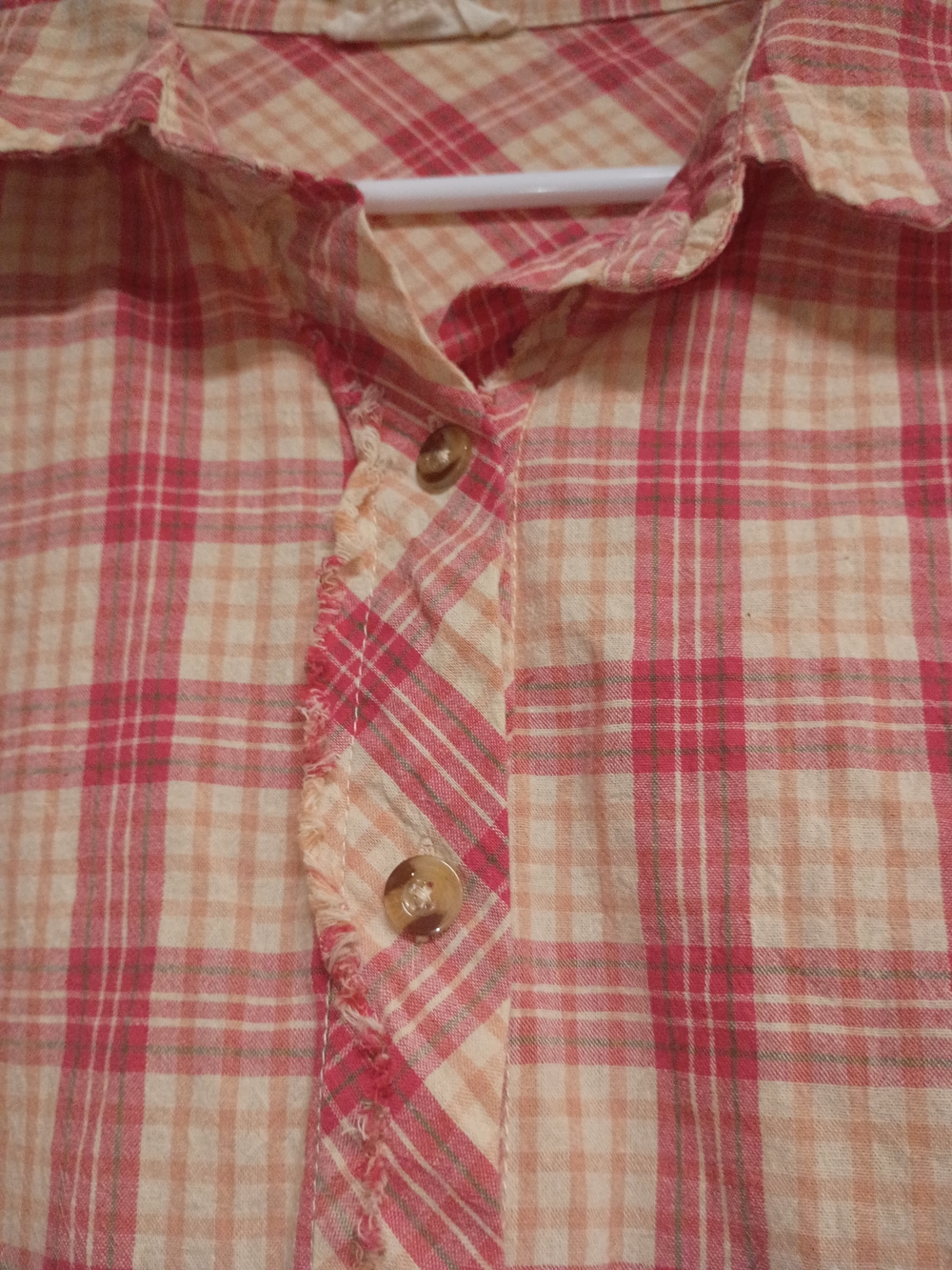 🤠🌻easel Pink and Cream Plaid Long Sleeve Button-Up Shirt Size Large - Picture 6 of 11